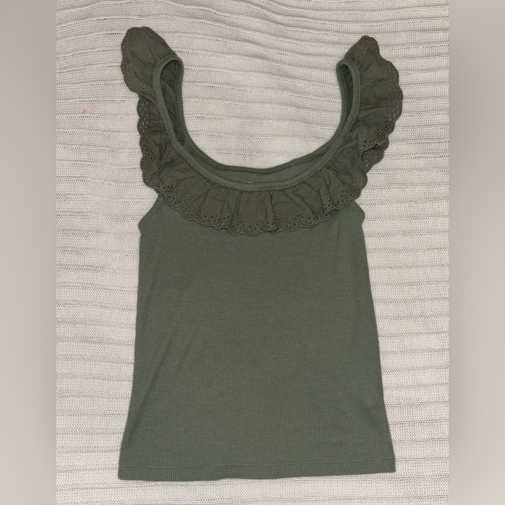 American Eagle Outfitters Olive Ruffle Tank Top